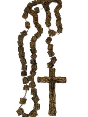 Vintage Wood Rosary Crucifix Oversized Wall Hanging